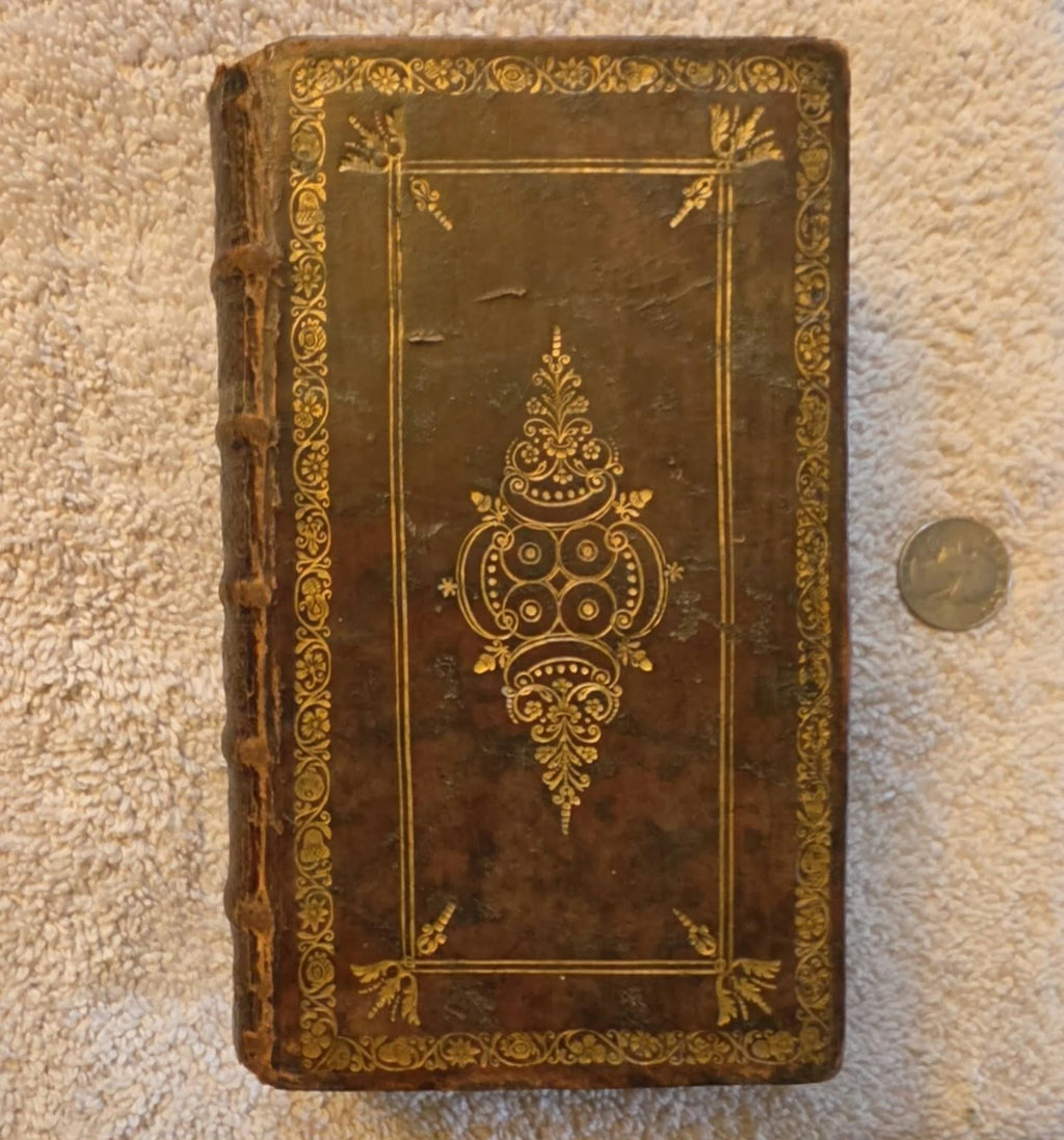 Old-tooled leather front cover of 1720 Dutch New Testament, Delft