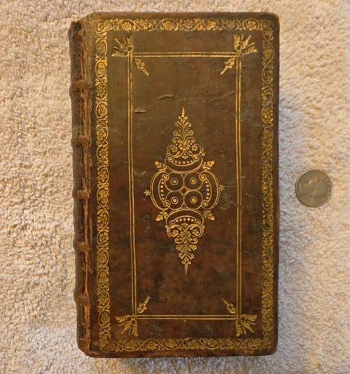 Old-tooled leather front cover of 1720 Dutch New Testament, Delft
