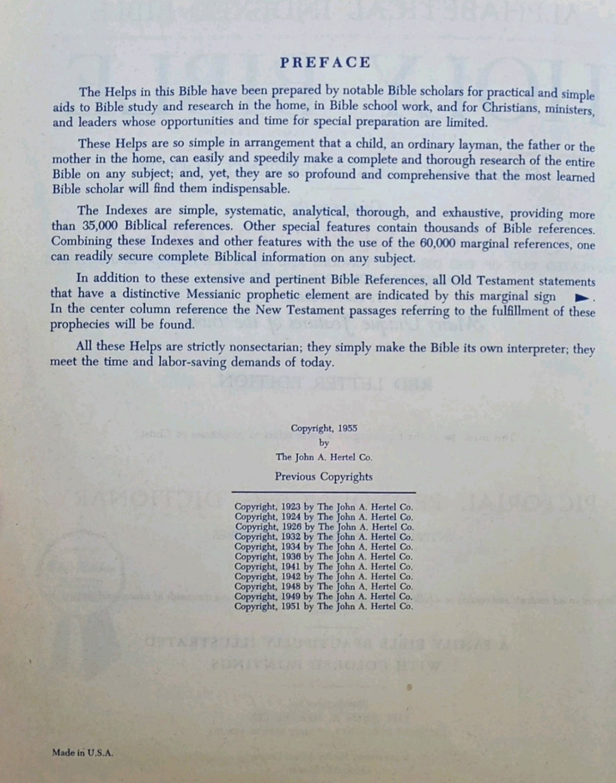 1955 John A. Hertel Bible copyright and publication page