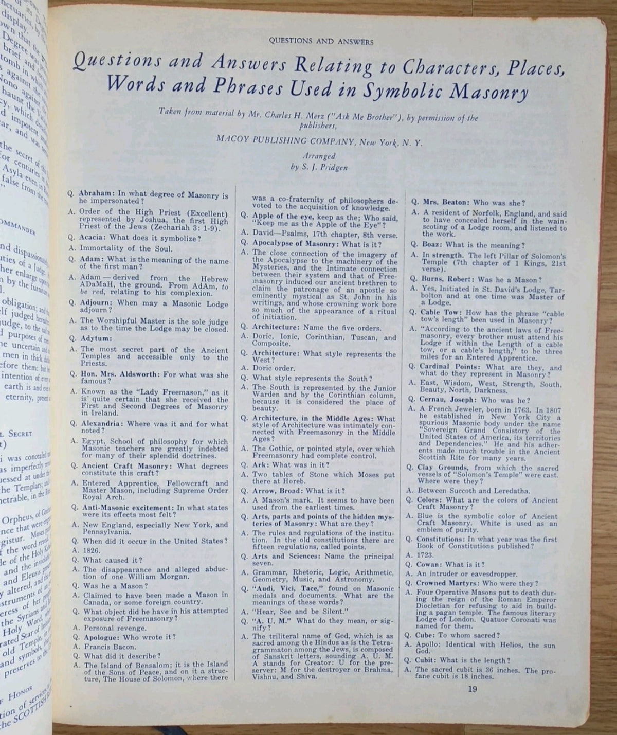 Symbolic Masonry questions and answers page