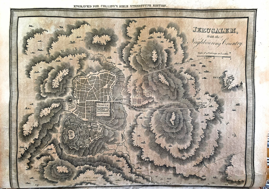 Engraved map of Jerusalem with the Neighbouring Country from Collins Bible Stereotype Edition