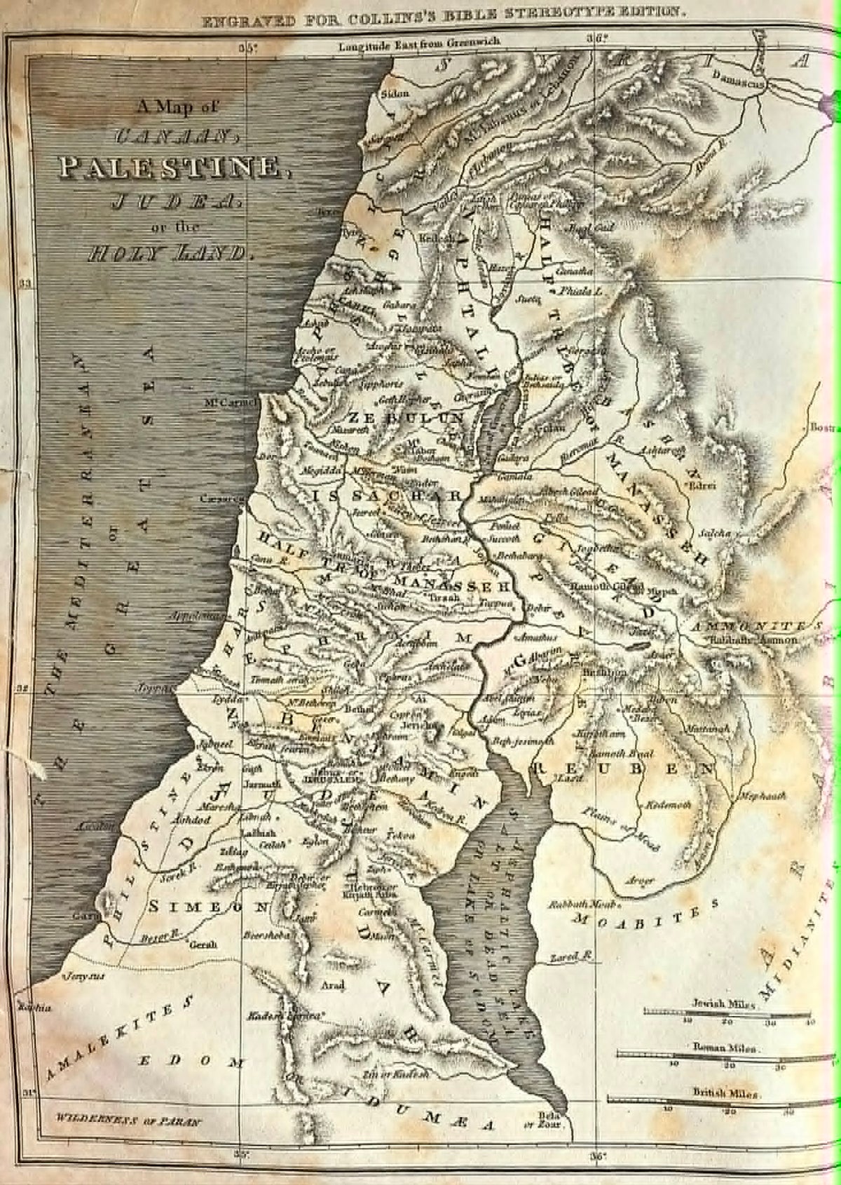 A Map of Canaan, Palestine, Judea, or the Holy Land – Collins Bible Stereotype Edition