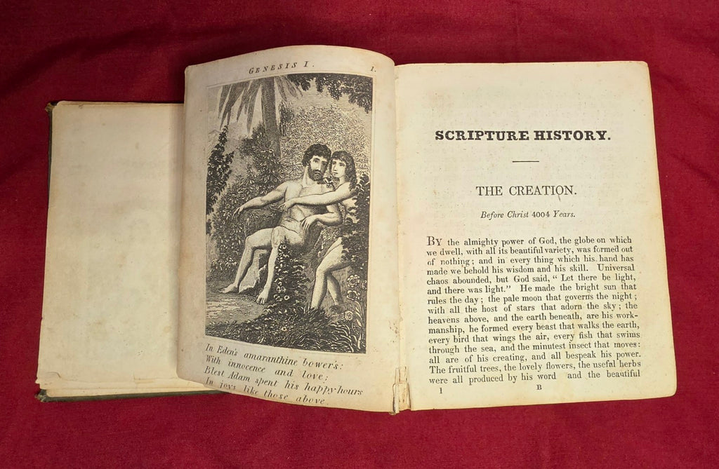 Scripture History Creation chapter with engraved Adam and Eve illustration