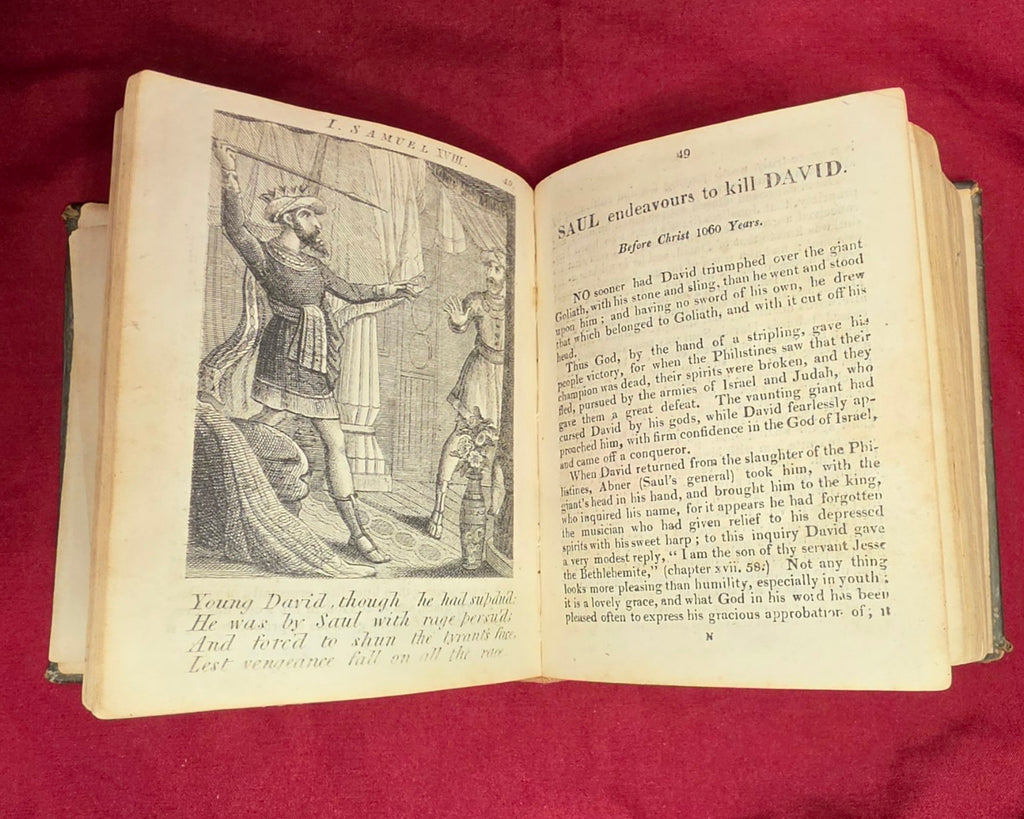 Scripture History Saul endeavours to kill David with engraved illustration